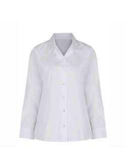 Girls White Long Sleeve Rever Collar Non-Iron Blouse (Twin Pack)
