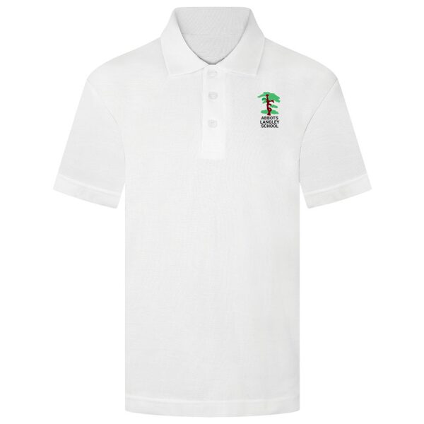 Abbots Langley Primary School Logo White Polo Tshirt Boys Girls Unisex Uniform