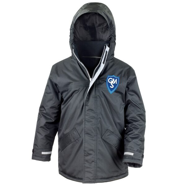 Garston Manor School Logo Black Winter Parka Jacket Girls Boys Unisex Uniform