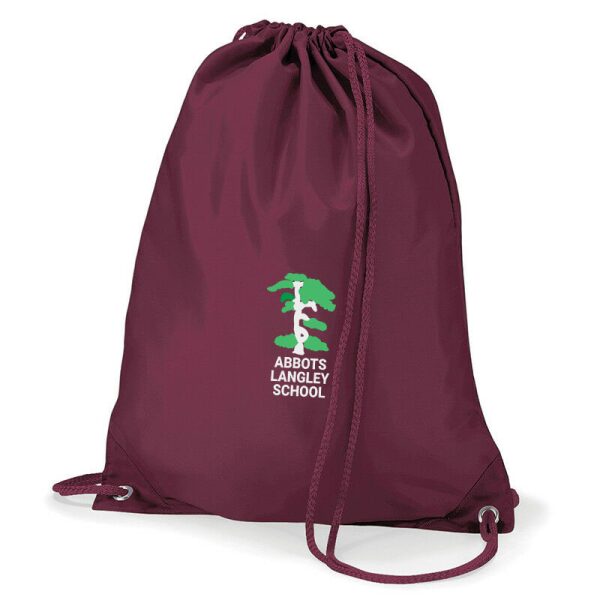 Abbots Langley Primary School Logo Burgundy PE Gym Bag Uniform Accessories